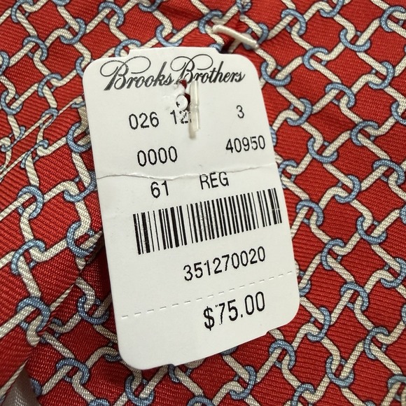 NEW 346 Brooks Brothers 100% Silk Men's Necktie Red w/ Chain Link Design - Picture 4 of 5